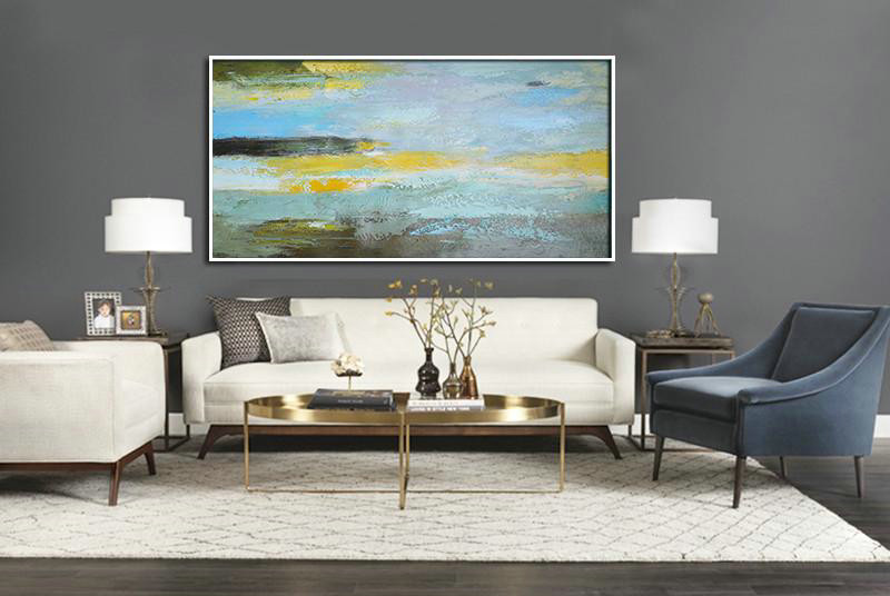 Handmade Extra Large Contemporary Painting,Horizontal Palette Knife Contemporary Art,Large Paintings For Living Room,Yellow,Grey,Purple.etc